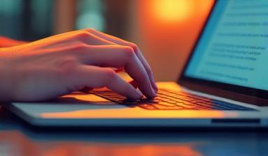 Person writing content at a laptop